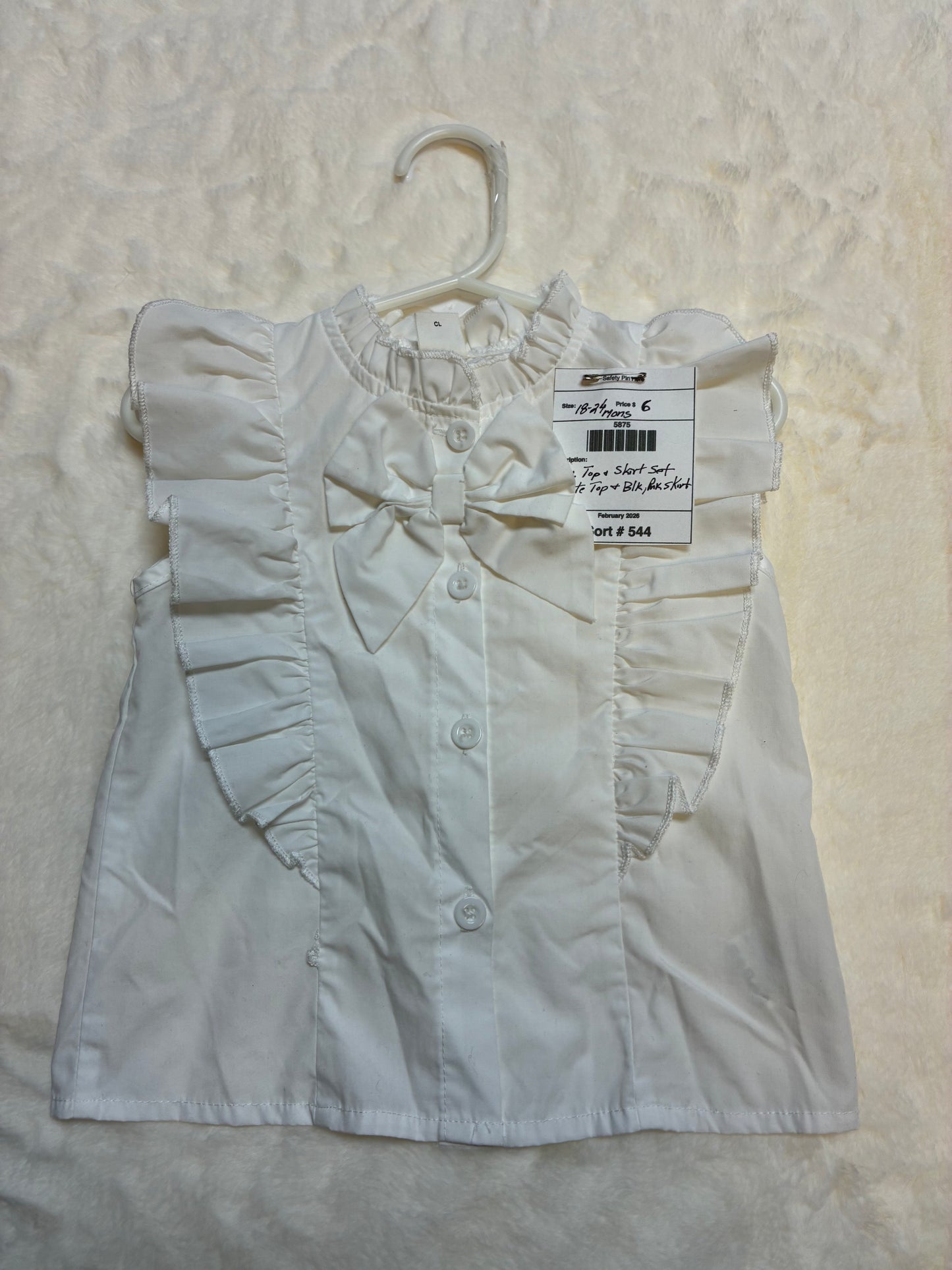 Girls 2pc White Ruffle Top & Plaid Skirt Set Size 18-24mons