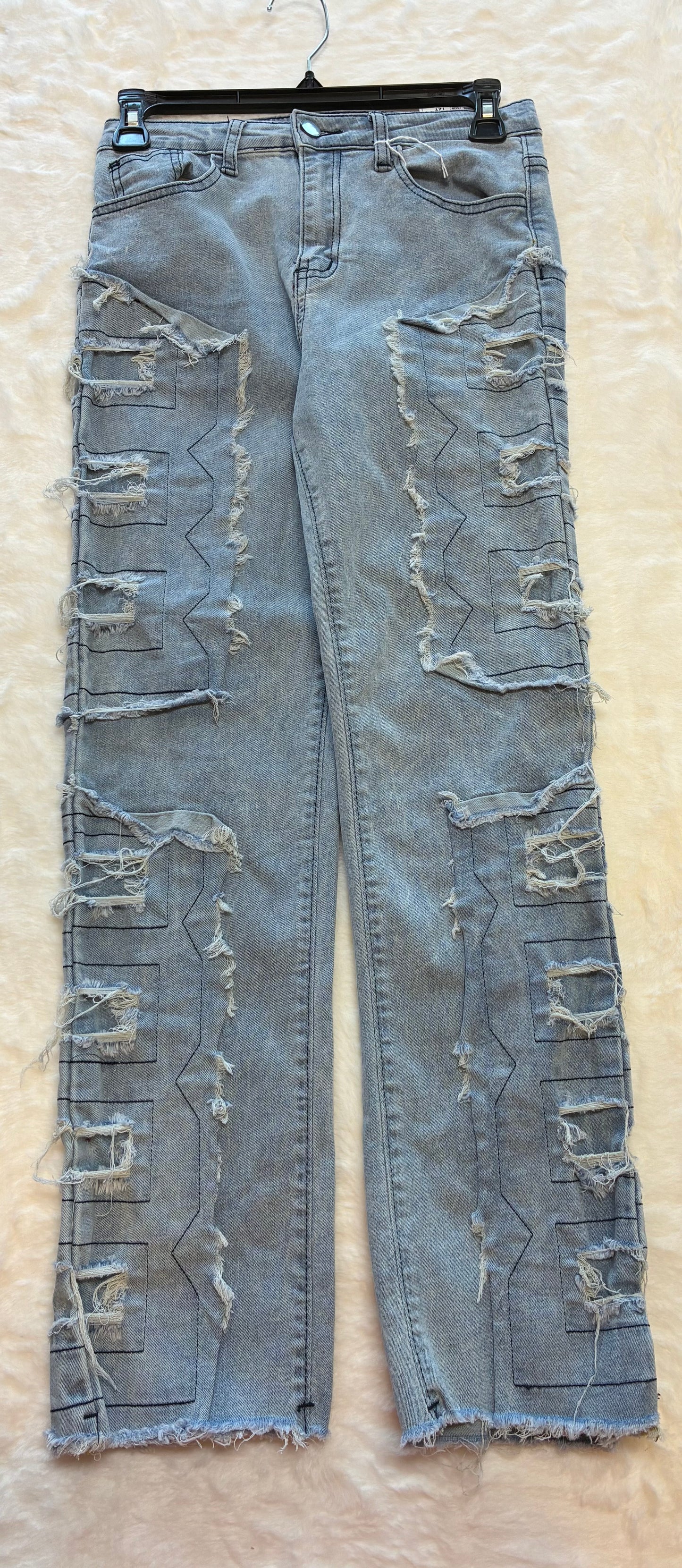 Stylish Distressed Denim Jeans with Unique Stitching Girl’s Size