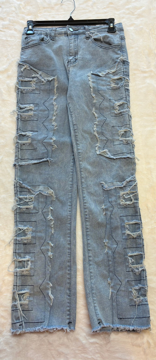Stylish Distressed Denim Jeans with Unique Stitching Girl’s Size