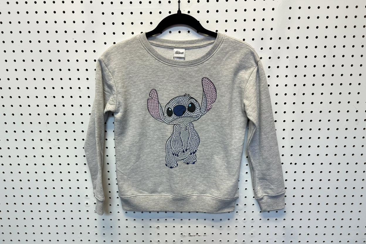 Grey Disney Lilo and Stitch crewneck sweatshirt featuring a sequined graphic of Stitch. Size 10/12
