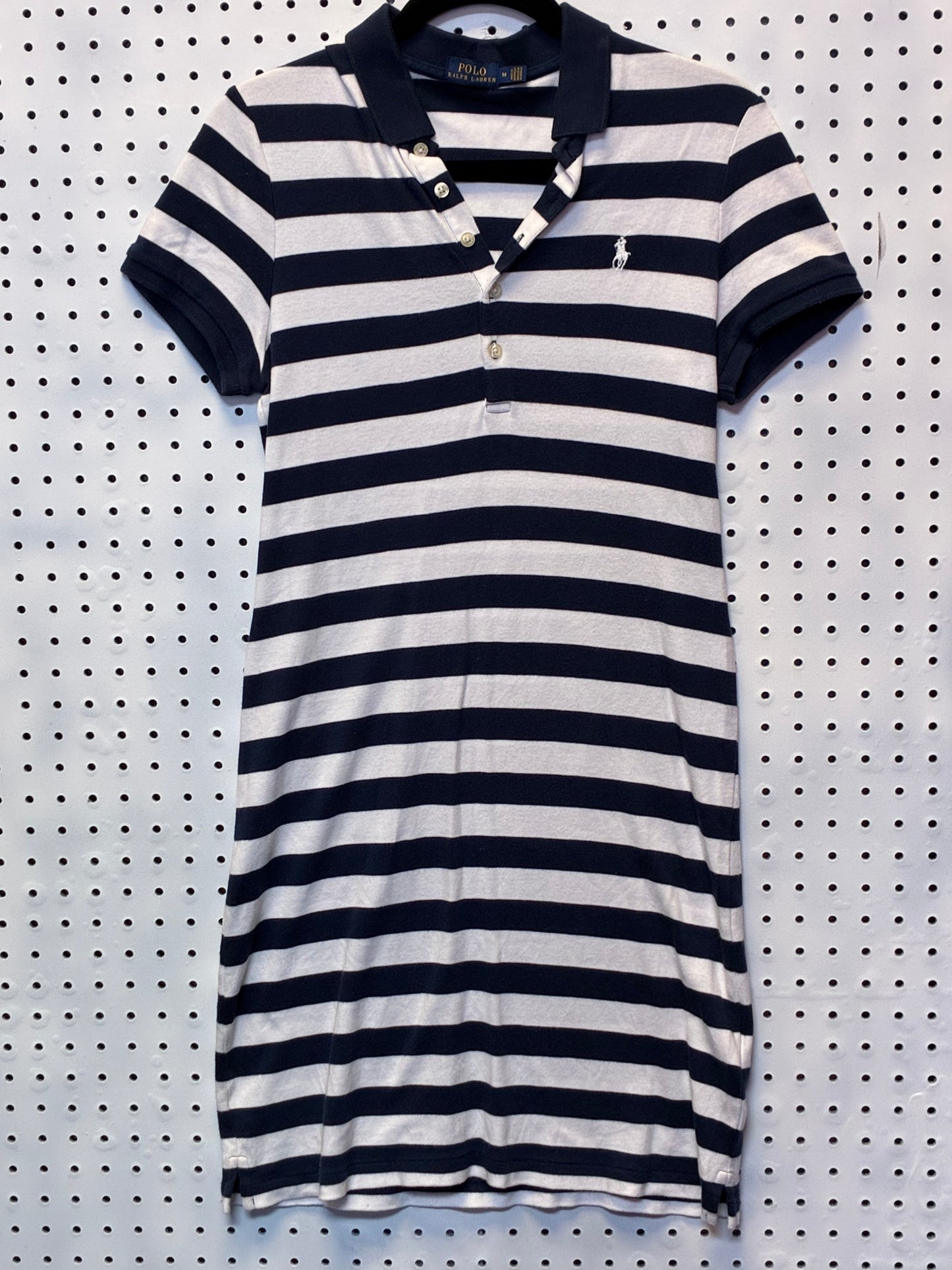 Polo Ralph Lauren navy and white striped stretch-cotton polo shirt Women Size Medium