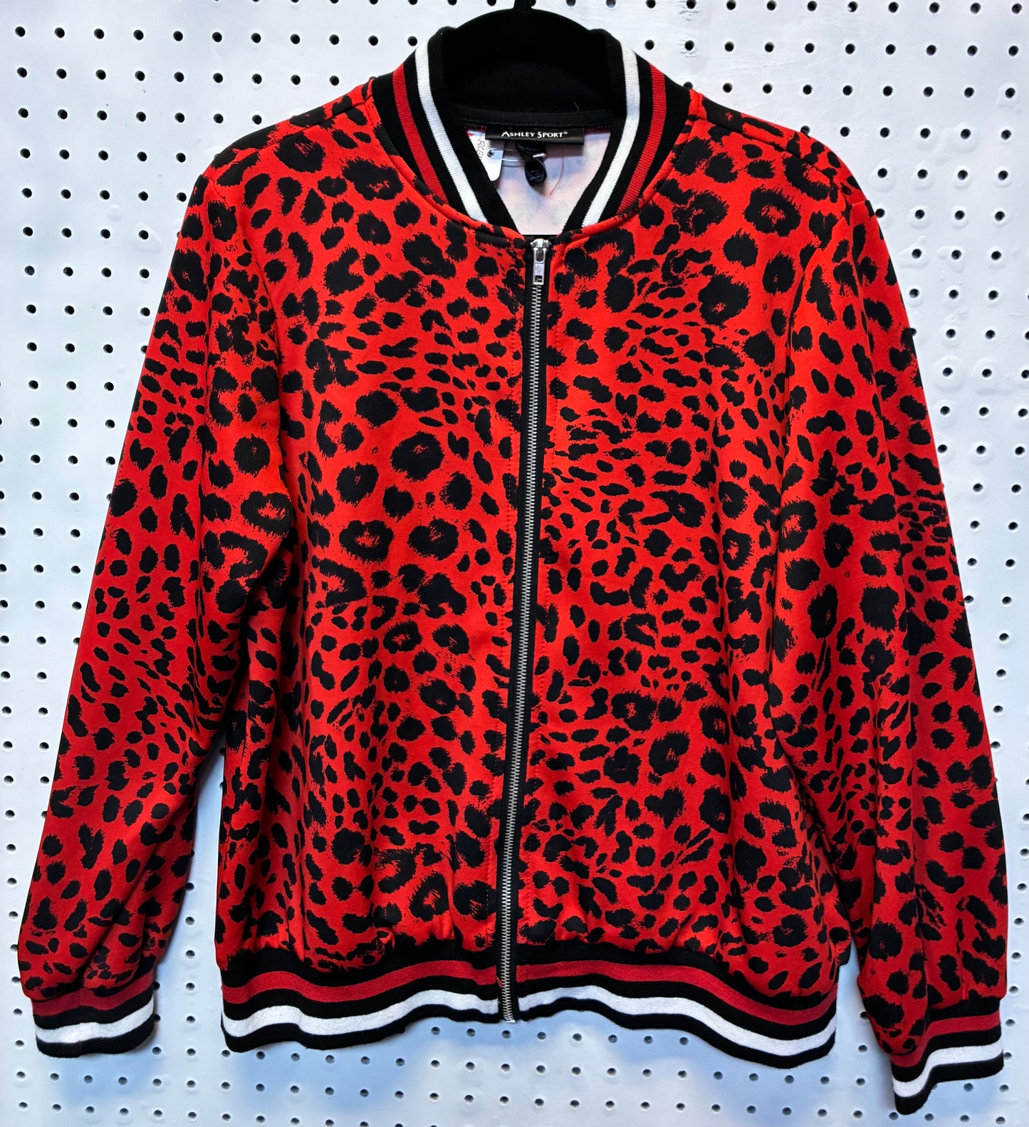 Ashley Stewart red leopard print satin bomber jacket- Size Large