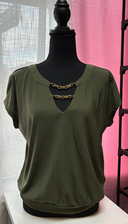 Luxology olive green short sleeve blouse- Size Medium