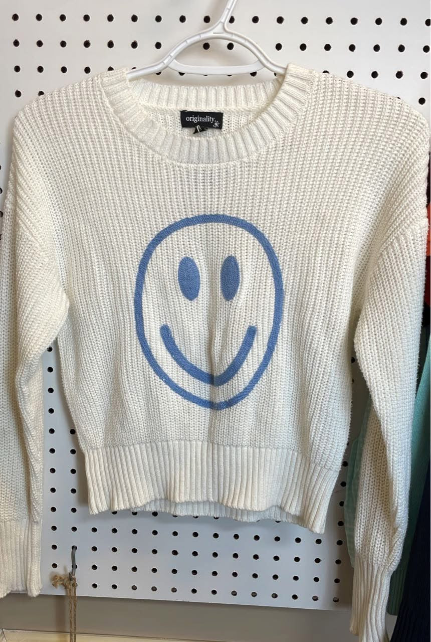 Originality-Big Girls Long Sleeve Smiley Face Sweater-Size Small