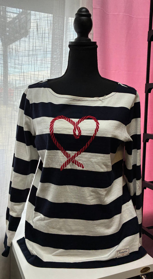 Authentic Talbots Nautical Stripe Rope Heart Boat Neck Top Women Size Medium