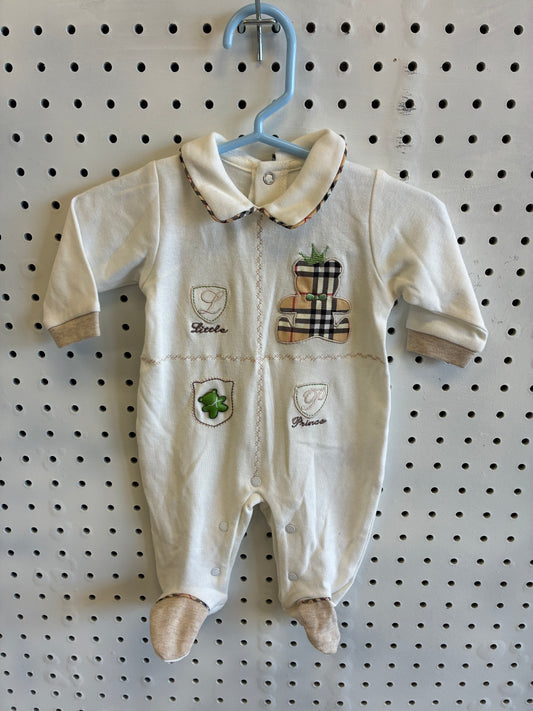 DE BACKERS Little Prince collared, footed baby onesie/romper Size Newborn 0 mons
