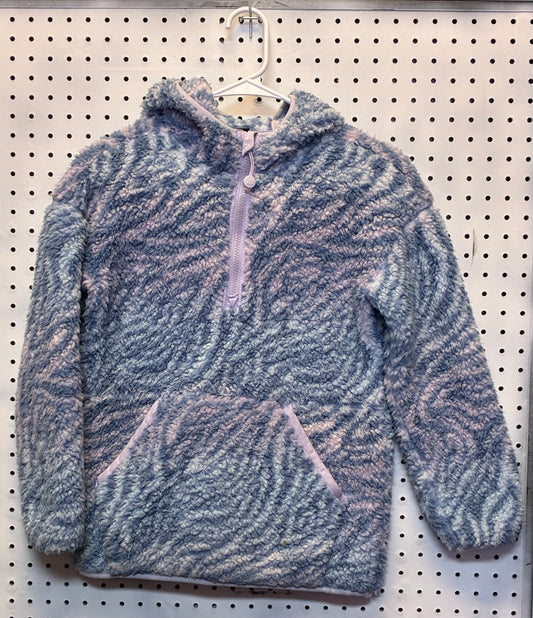 All In Motion Girls' High Pile Sherpa Fleece Pullover Sweatshirt in a blue and pink zebra print designate 10/12