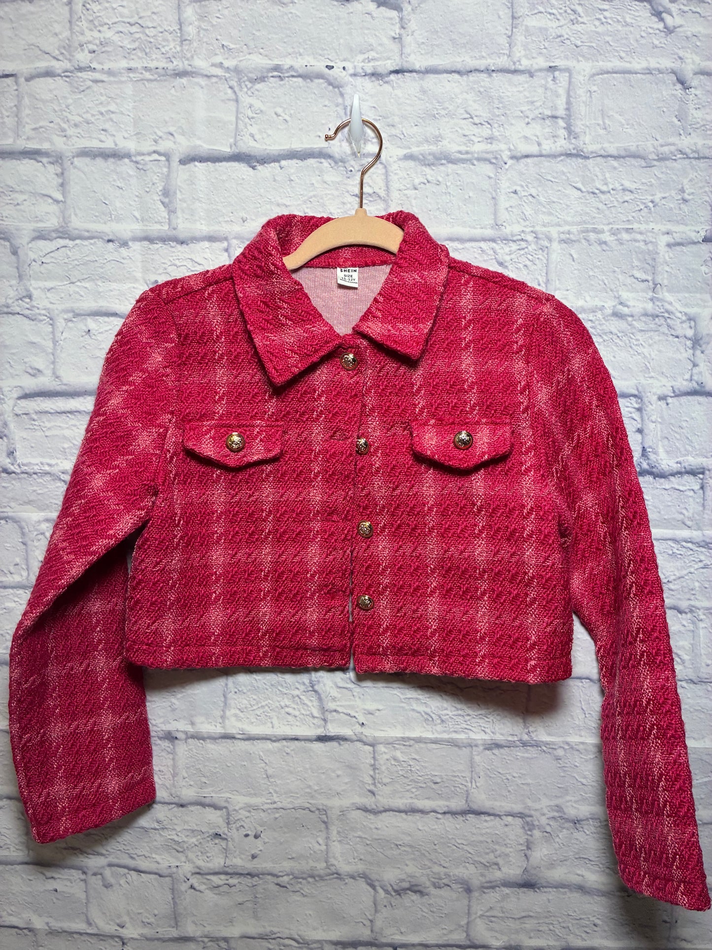 SHEIN Plaid Pattern Tweed Jacket & Skirt Girls size 11-12Y