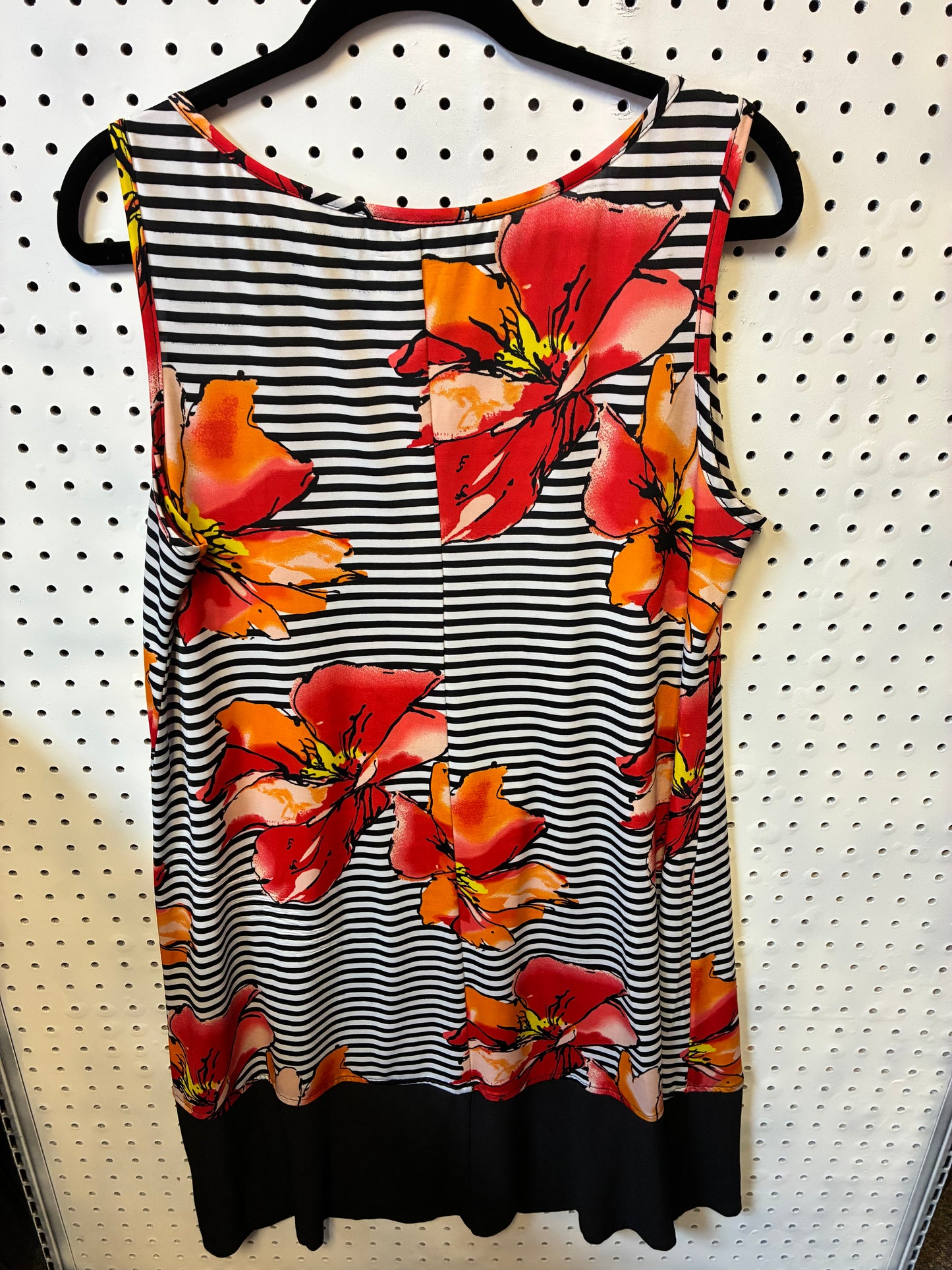RN Studio Shift Dress Size XL Sleeveless Floral Black White Striped Tank