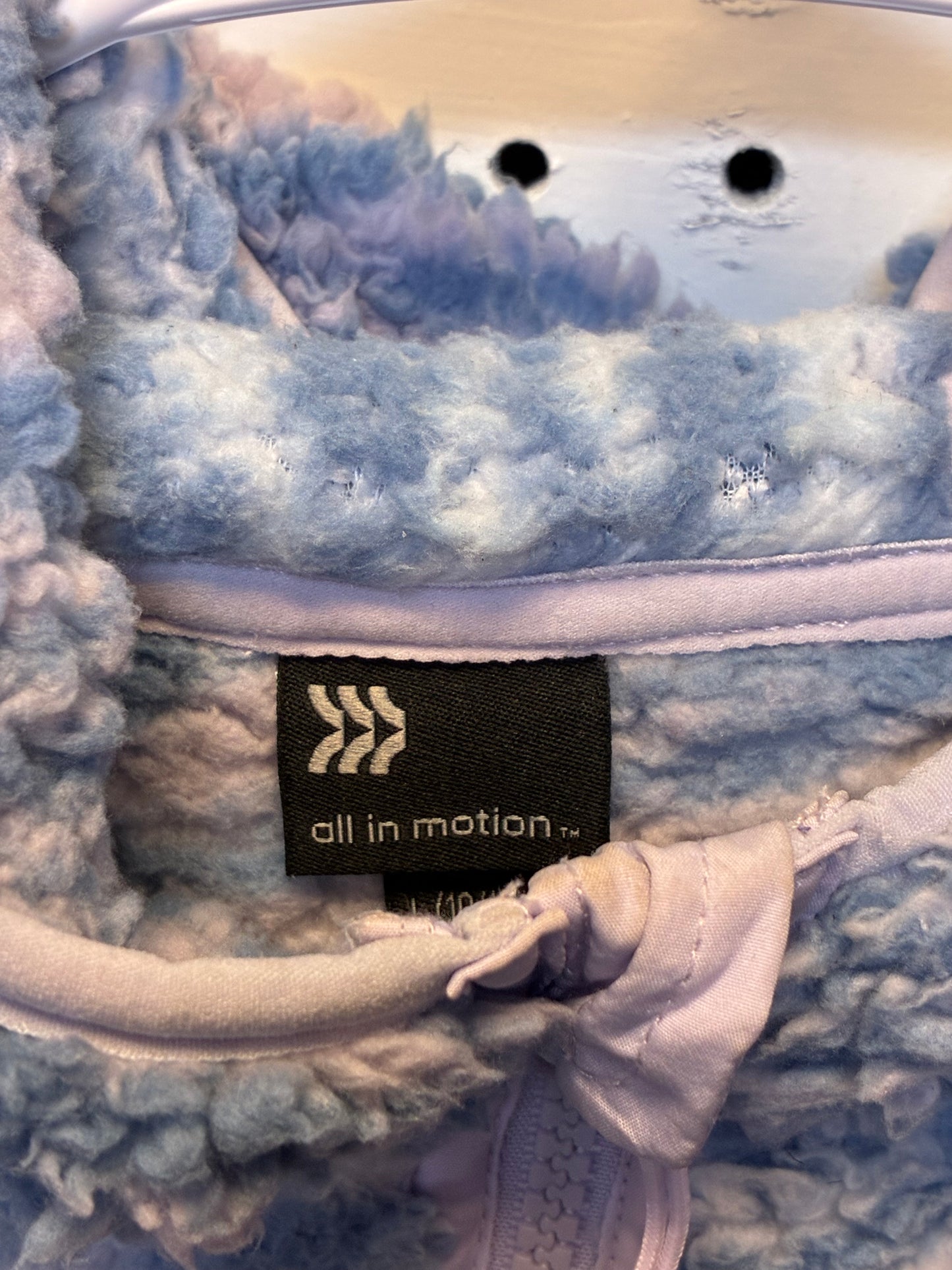 All In Motion Girls' High Pile Sherpa Fleece Pullover Sweatshirt in a blue and pink zebra print designate 10/12