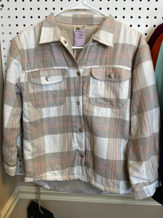 Jessica Simpson girls Fashion Shirt Jacket Taupe Plaid, Size 8/10