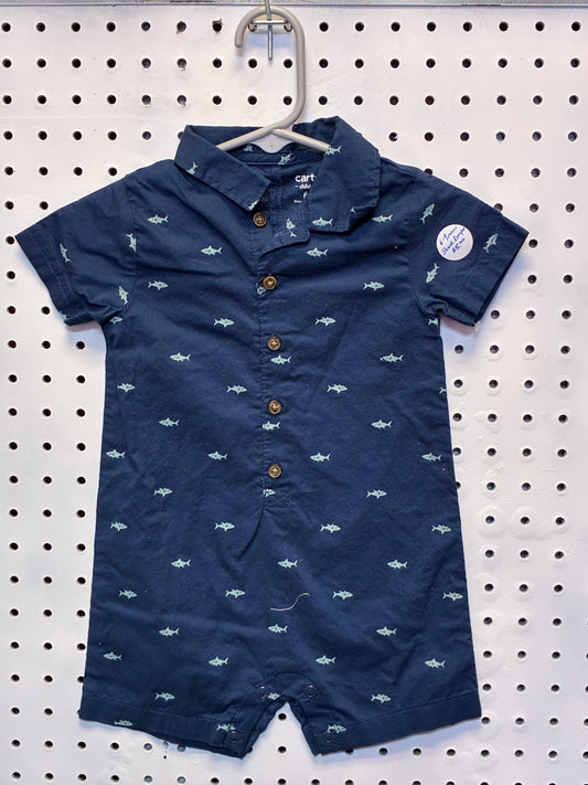 Carter's Child of Mine short-sleeve baby boy romper with a shark print Size 6-9M