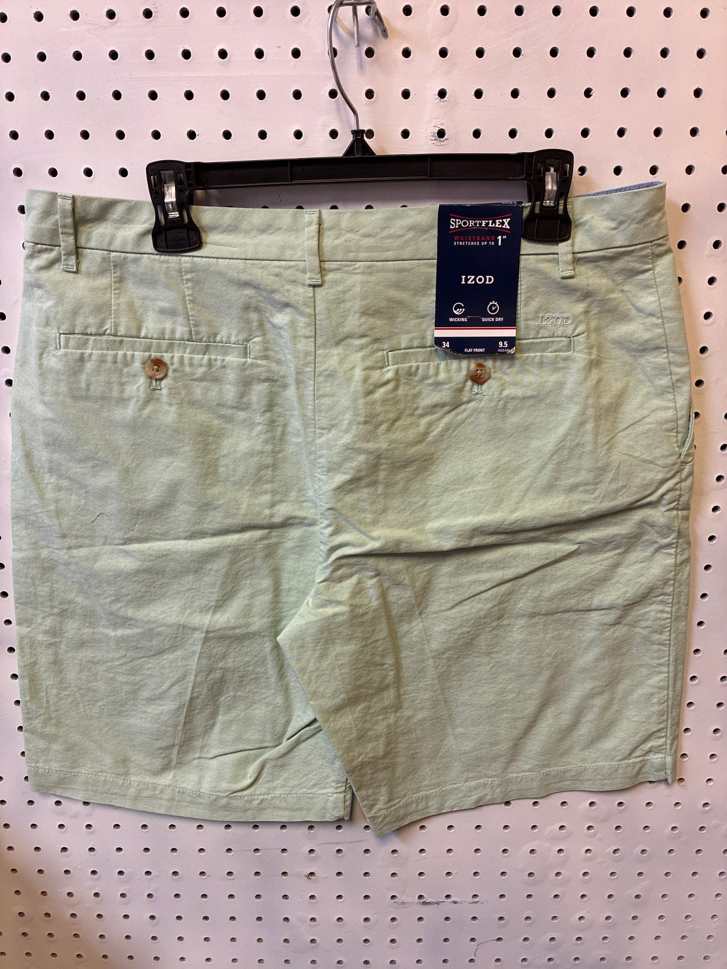 Izod Men's Sz 34 Sports Flex Flat Front Oxford Short Breeze Green New 9.5" New