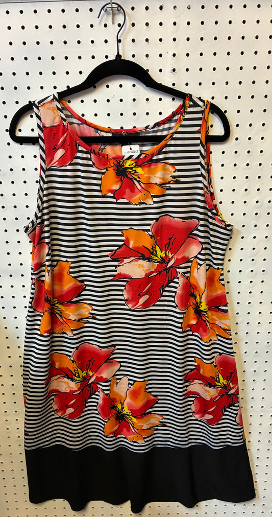 RN Studio Shift Dress Size XL Sleeveless Floral Black White Striped Tank