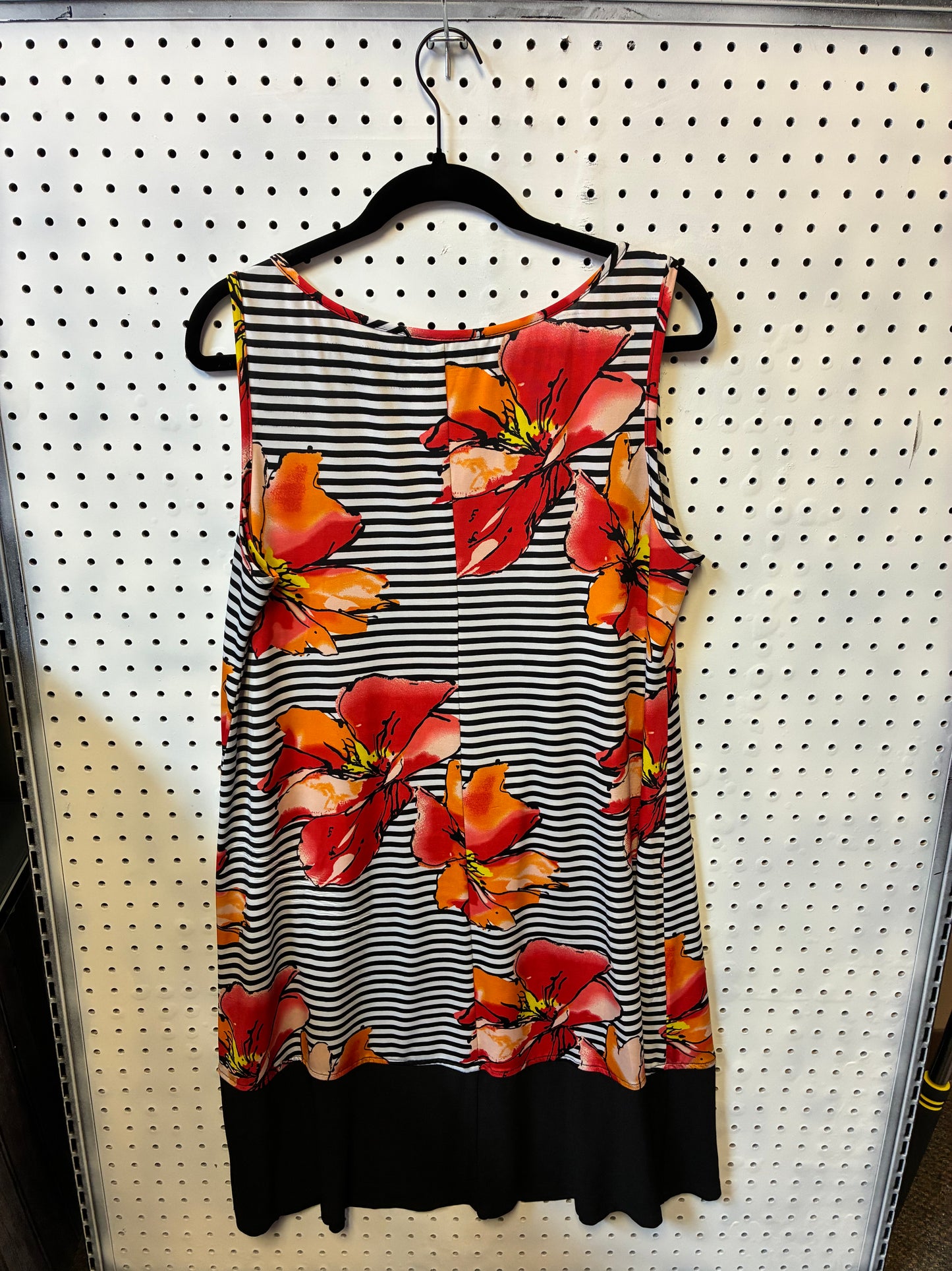 RN Studio Shift Dress Size XL Sleeveless Floral Black White Striped Tank