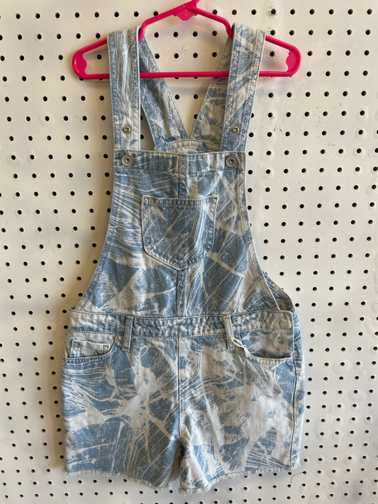 Childrens Place Blue/White Marble Denim Shortalls-Size 8