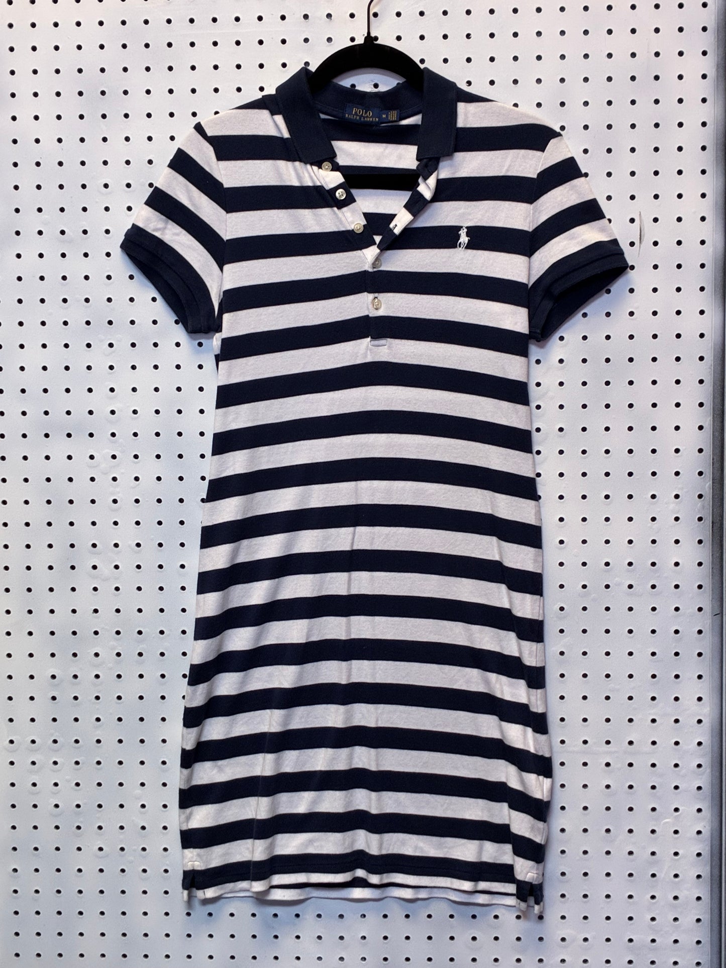 Polo Ralph Lauren navy and white striped stretch-cotton polo shirt Women Size Medium