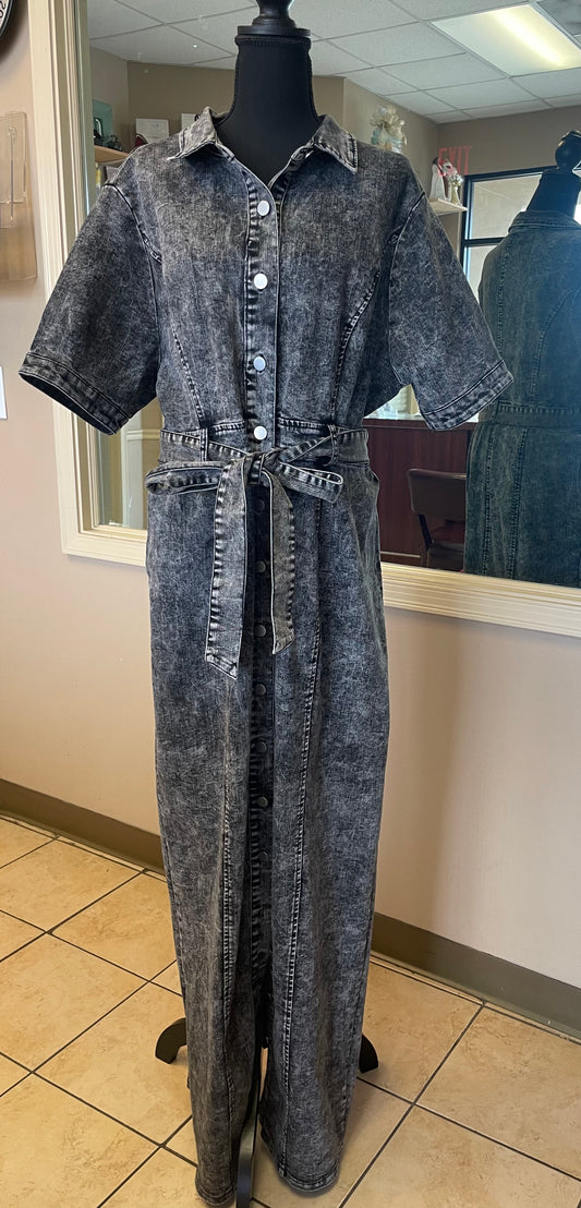 Kara Denim Maxi Dress - Dark Wash-Size XL