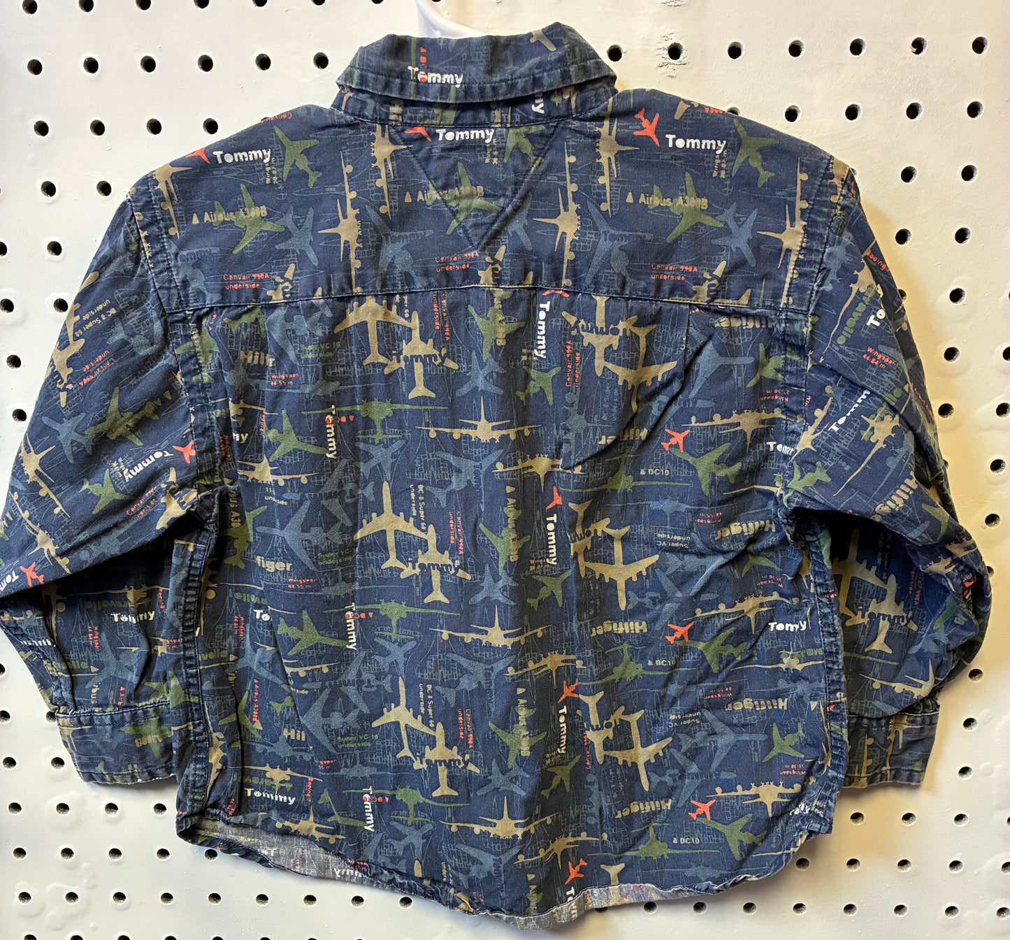 Tommy Hilfiger toddler boy's button-down shirt with an airplane pattern, size 2T