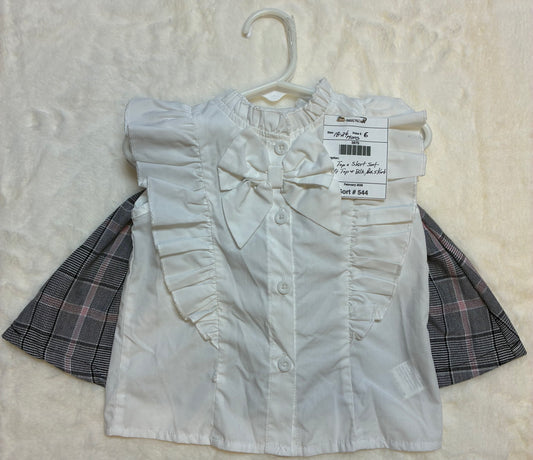 Girls 2pc White Ruffle Top & Plaid Skirt Set Size 18-24mons