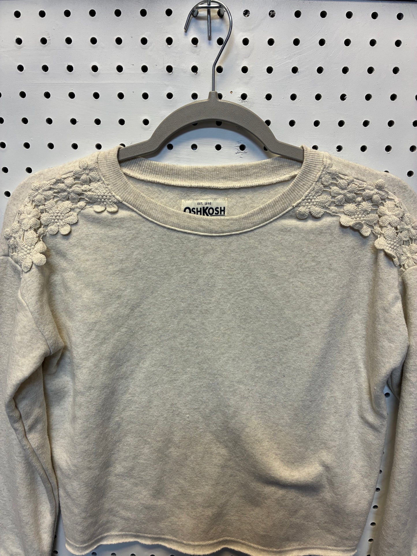 OshKosh B'gosh off-white children's sweater with floral details on the shoulders Size 12A