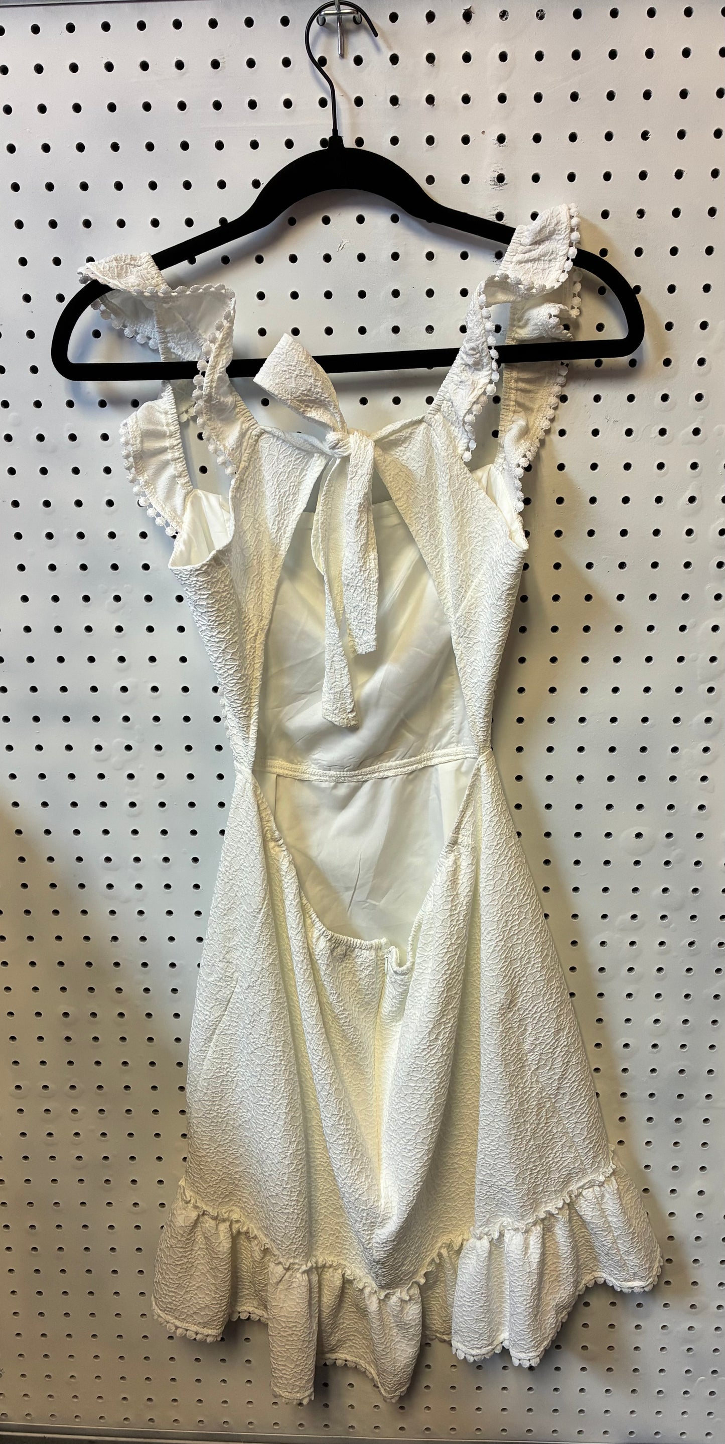 SHEIN-Tied Back Frill Dress Textured White Women Size Large