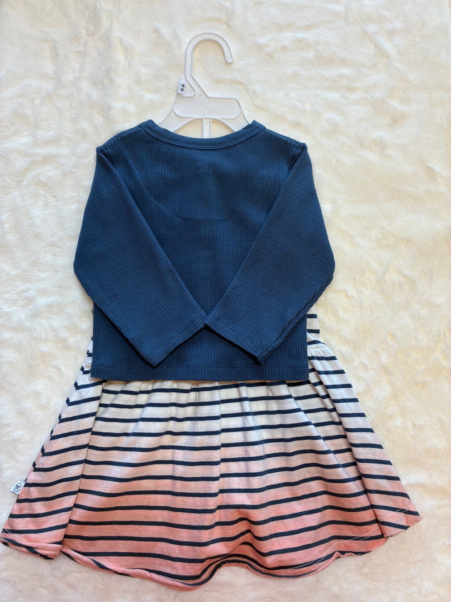 Girls Navy Cardigan and Striped Dress Set Size 18mons