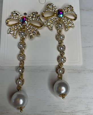 Pearl Bow Rhinestone Earrings
