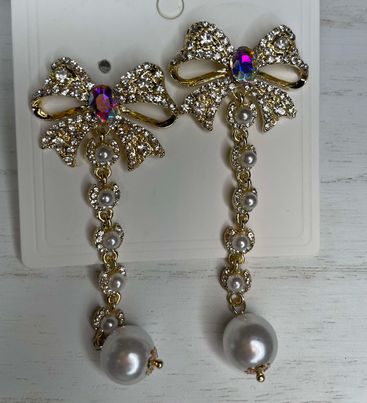 Pearl Bow Rhinestone Earrings