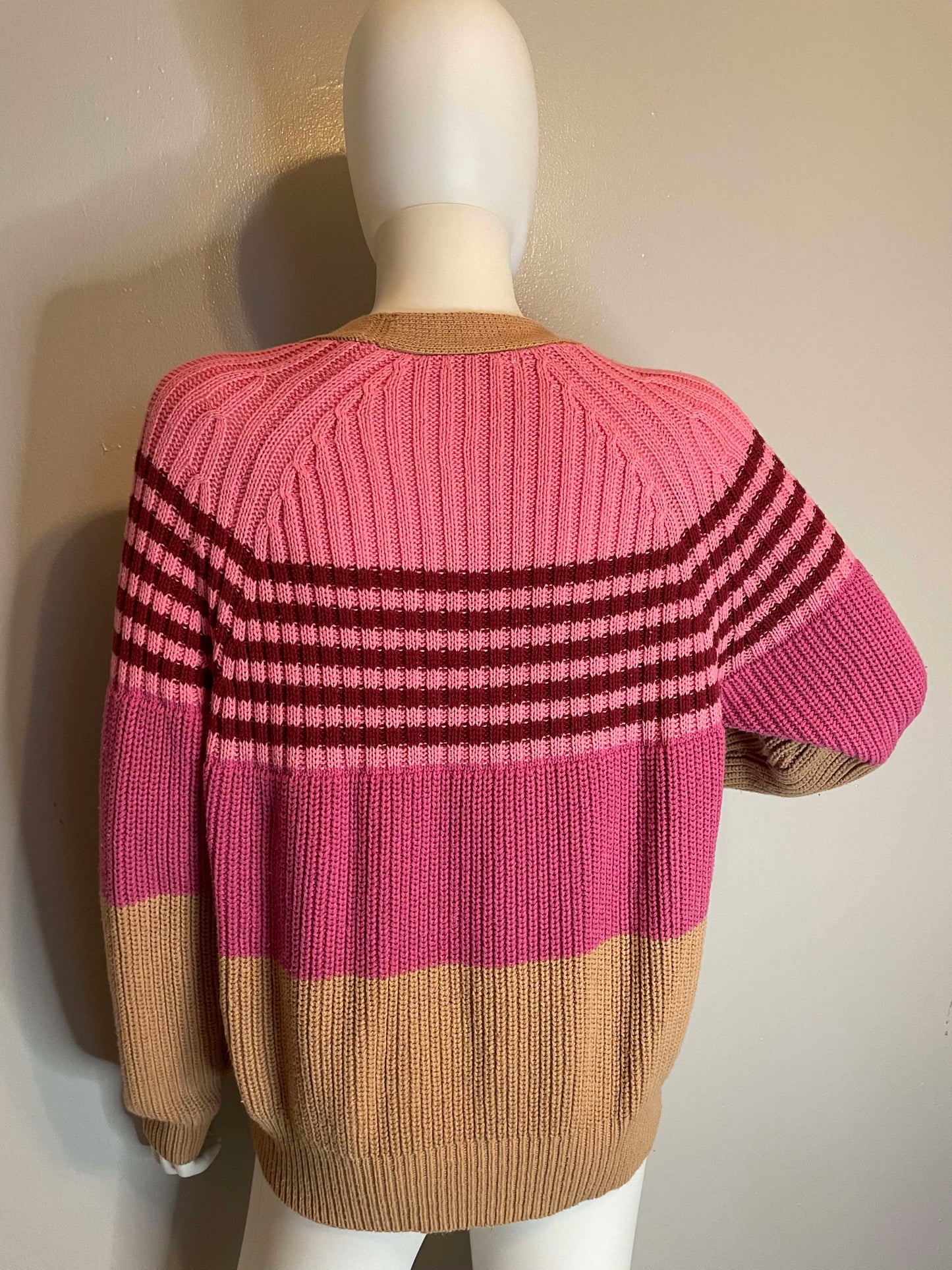 Time and True Pink and Tan Cardigan~Women Size Medium 8/10