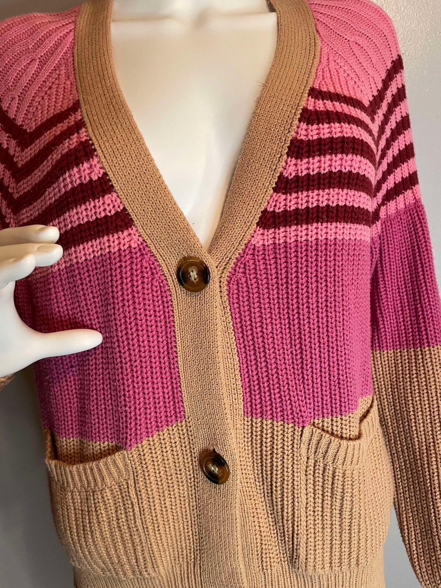 Time and True Pink and Tan Cardigan~Women Size Medium 8/10