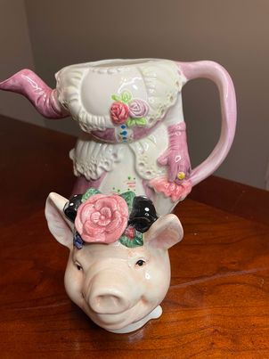 Vintage Glossy Pig Teapot with Lid