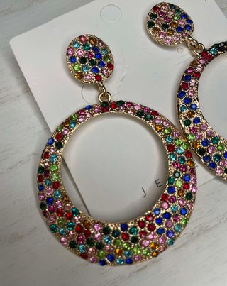 Rainbow Crystal Round Hoop Stud Earrings