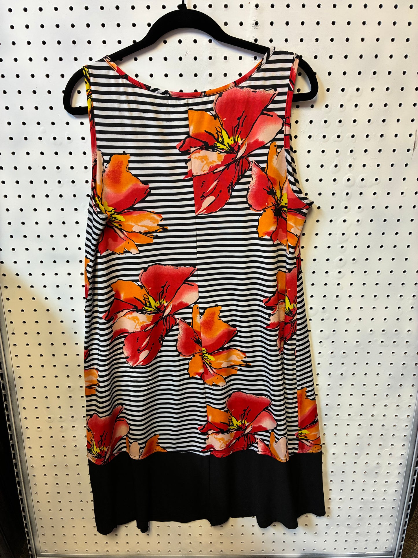 RN Studio Shift Dress Size XL Sleeveless Floral Black White Striped Tank