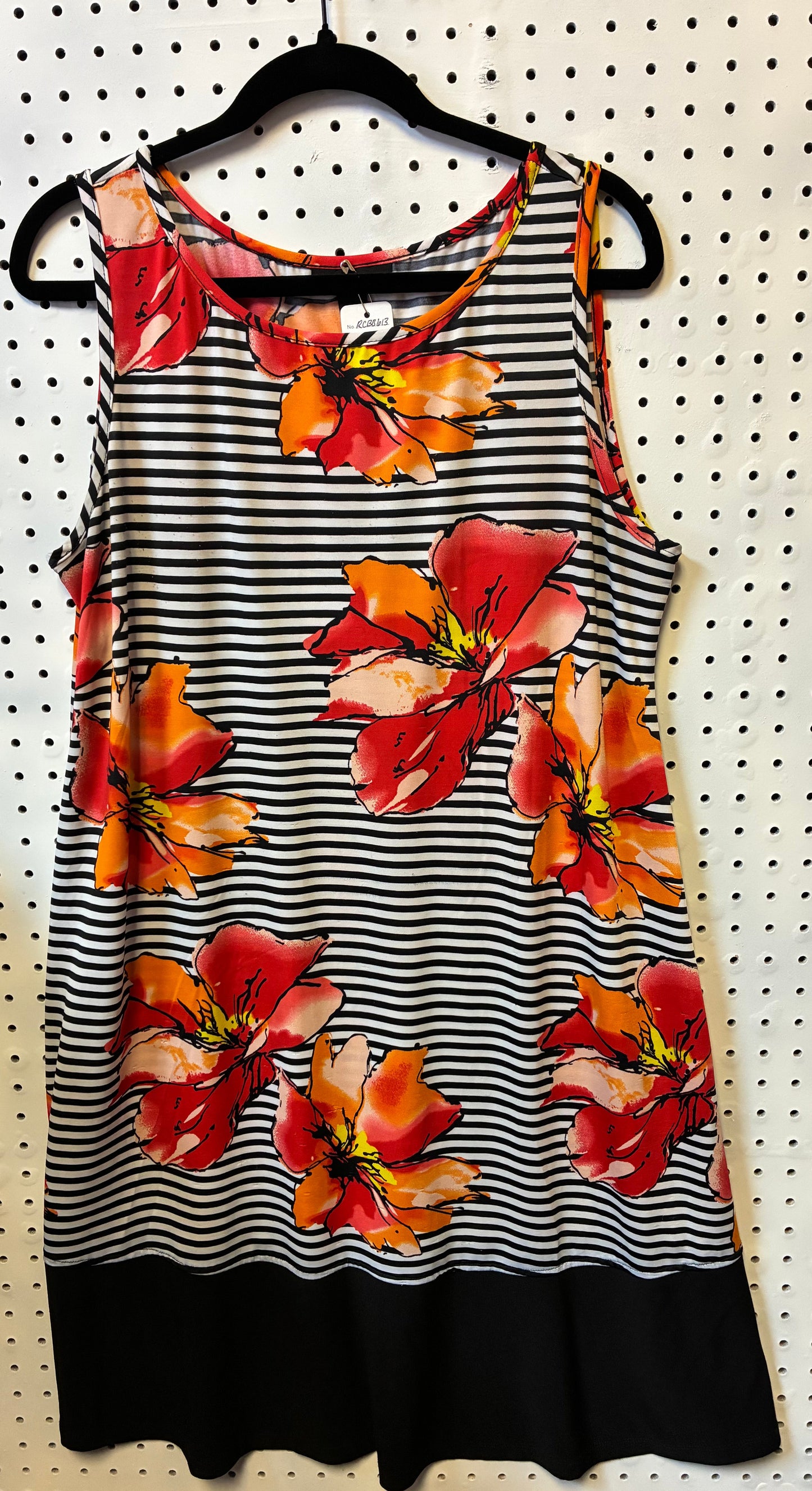 RN Studio Shift Dress Size XL Sleeveless Floral Black White Striped Tank