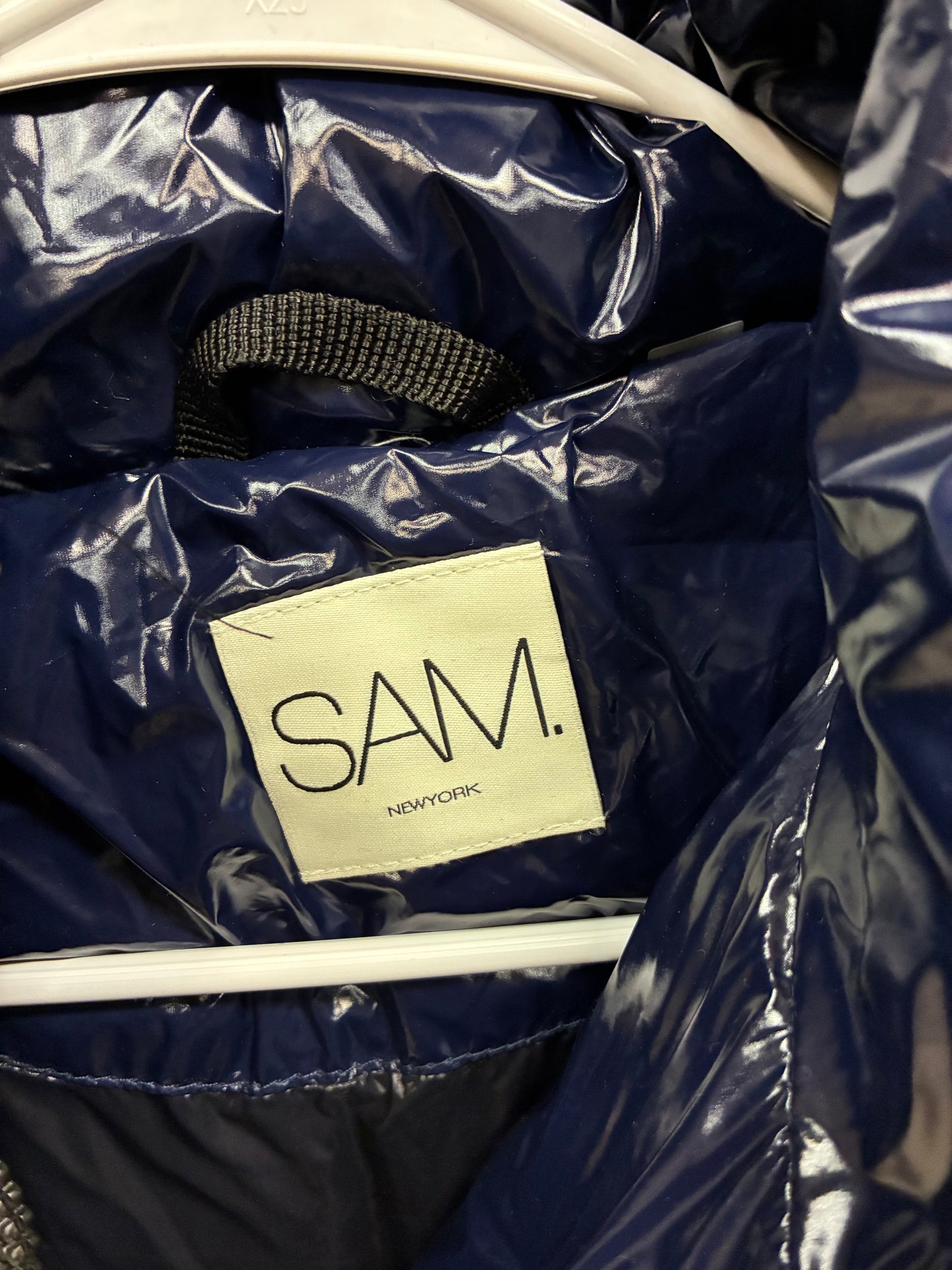 SAM. New York /SAM Girls. Soho Belted Down Puffer glossy navy blue color Jacket Size 8/10