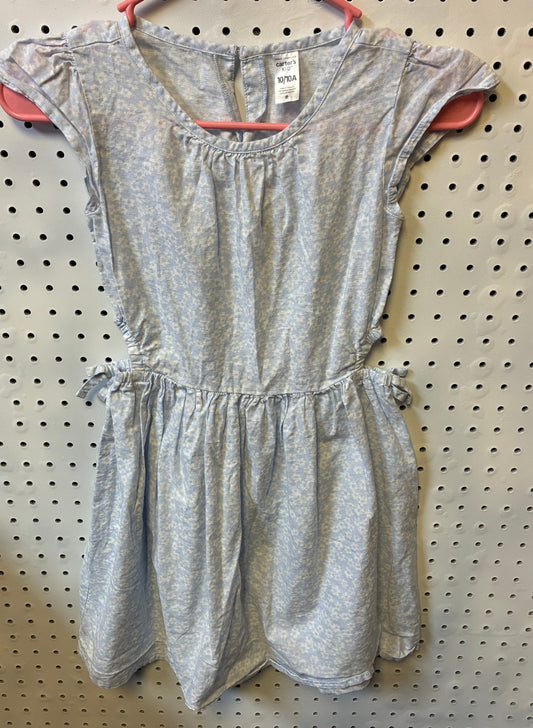 Carters Kid Size 10/10a Blue Floral Cotton Button Dress Short Sleeve