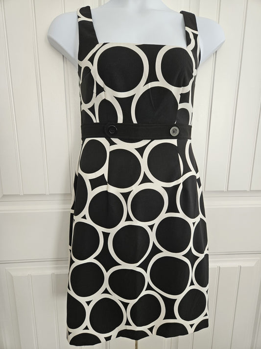 London Times black and white geometric circle pattern sheath dress Women Size 10