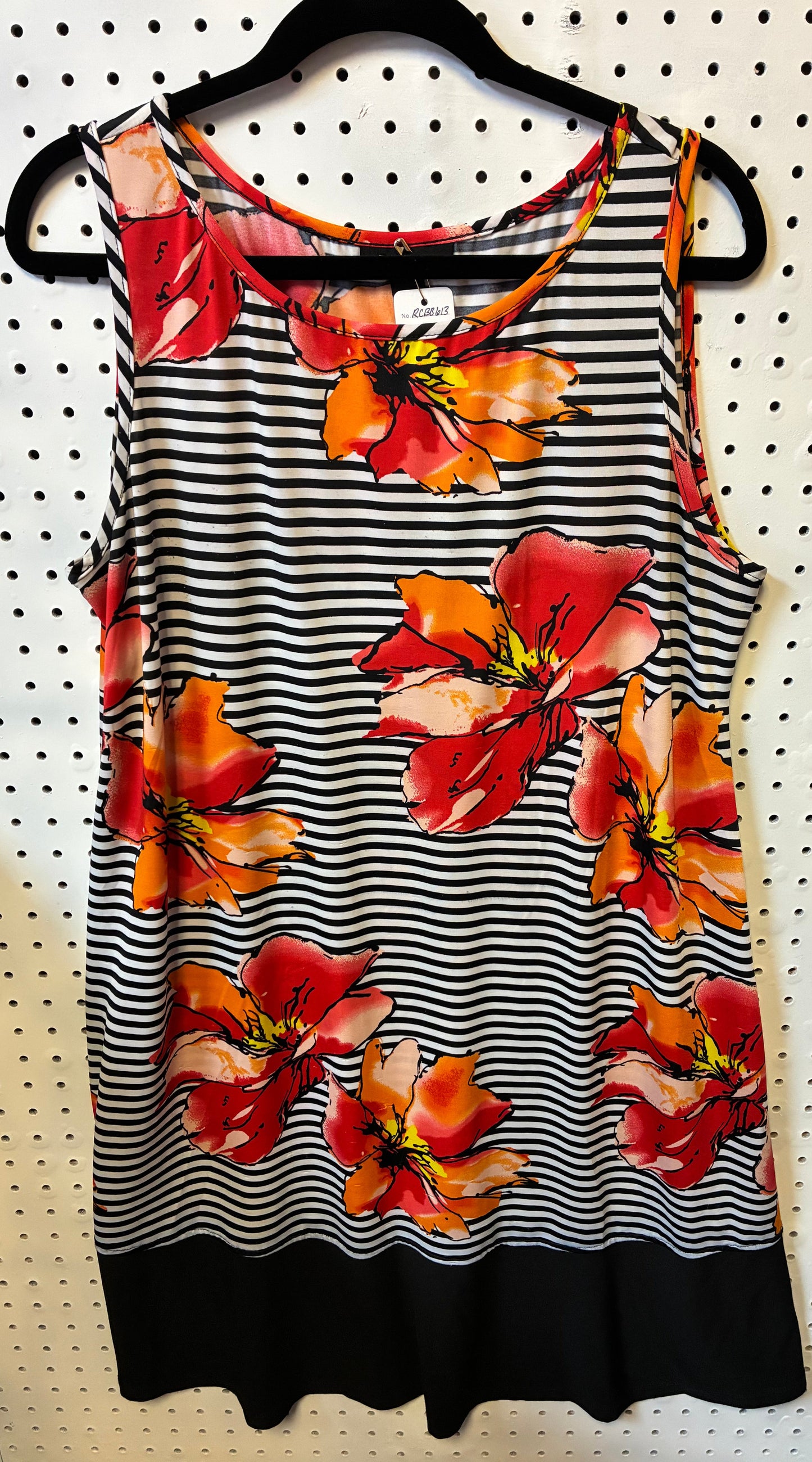 RN Studio Shift Dress Size XL Sleeveless Floral Black White Striped Tank