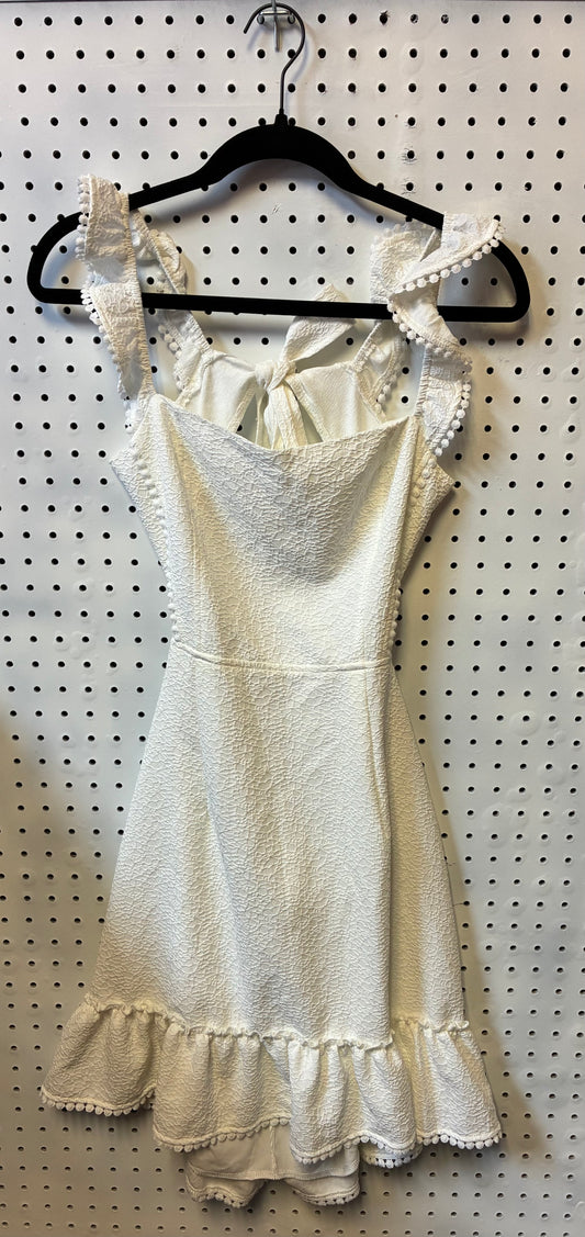 SHEIN-Tied Back Frill Dress Textured White Women Size Large