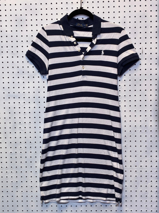 Polo Ralph Lauren navy and white striped stretch-cotton polo shirt Women Size Medium