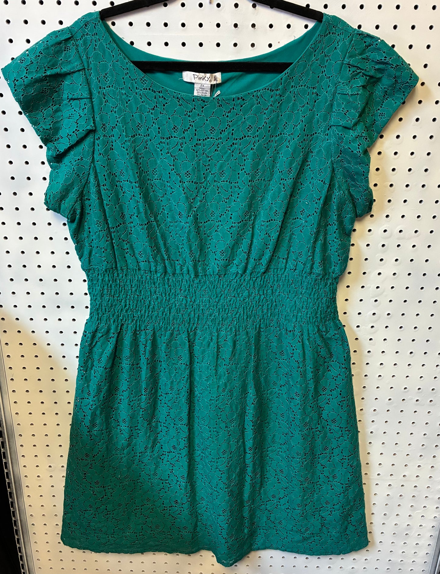 Pinky Teal Lace Overlay Sleeveless Dress Women 2XL