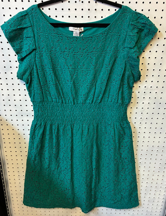 Pinky Teal Lace Overlay Sleeveless Dress Women 2XL