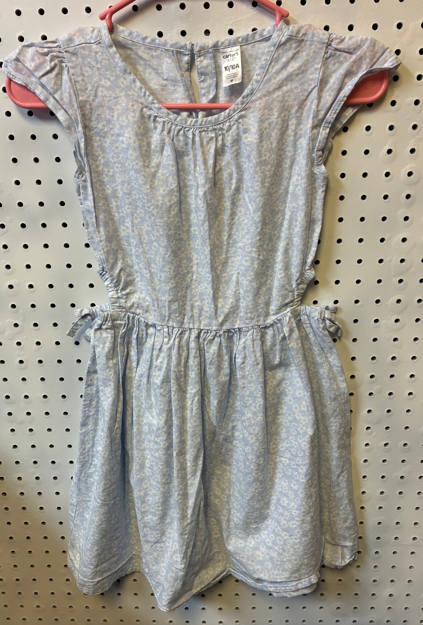 Carters Kid Size 10/10a Blue Floral Cotton Button Dress Short Sleeve