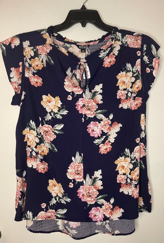 Buffalo-Womens-V-Neck-Flutter-Sleeve Floral Blouse ~Women’s Size Medium ~Excellent Condition