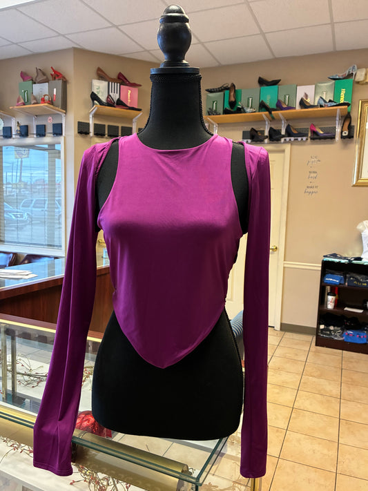 Fashion Nova Magenta long sleeve cut-out top with a handkerchief hem Women Size Large