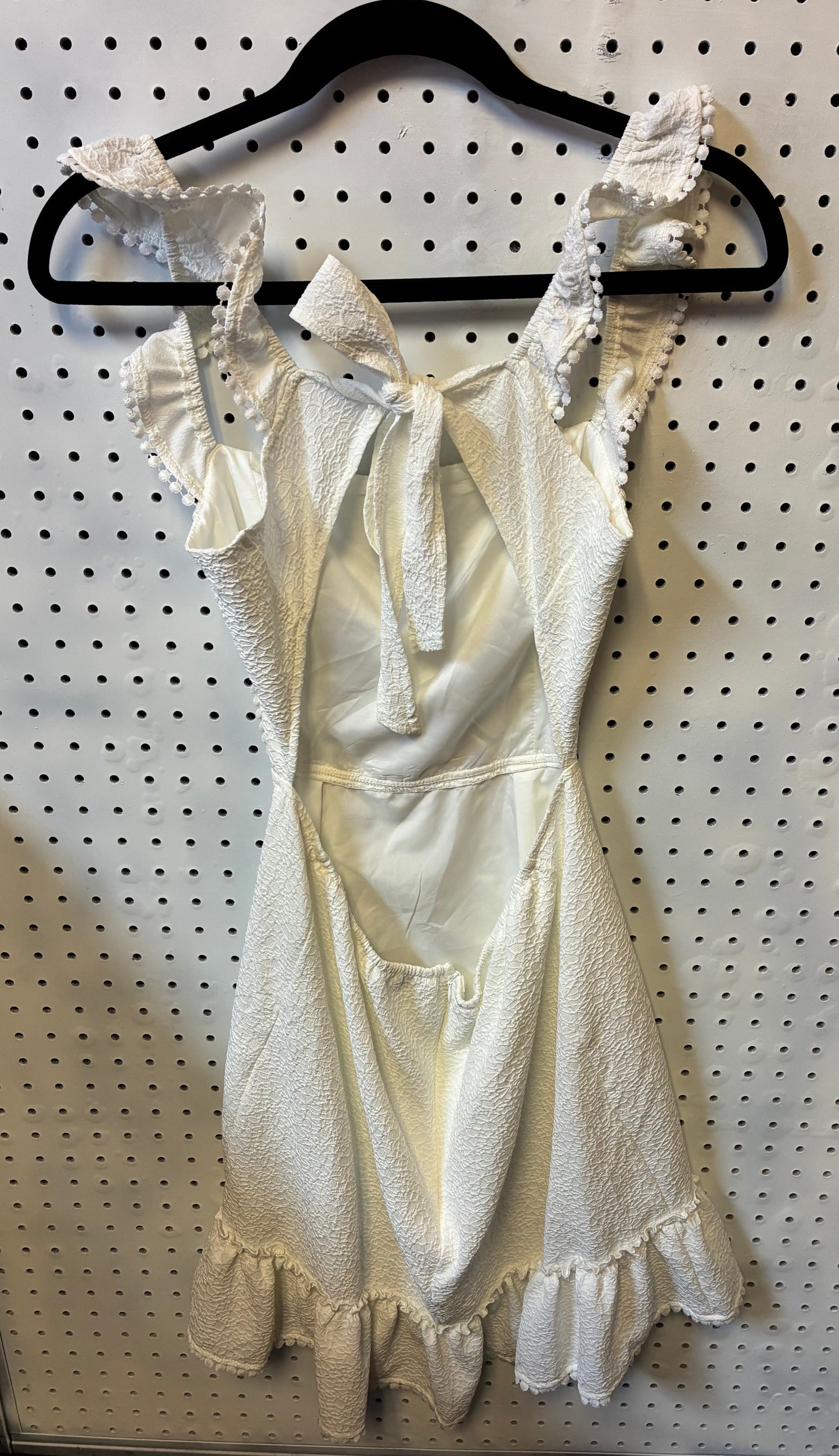 SHEIN-Tied Back Frill Dress Textured White Women Size Large