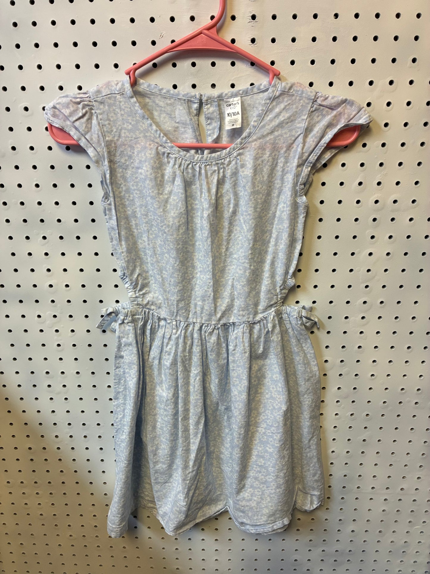 Carters Kid Size 10/10a Blue Floral Cotton Button Dress Short Sleeve