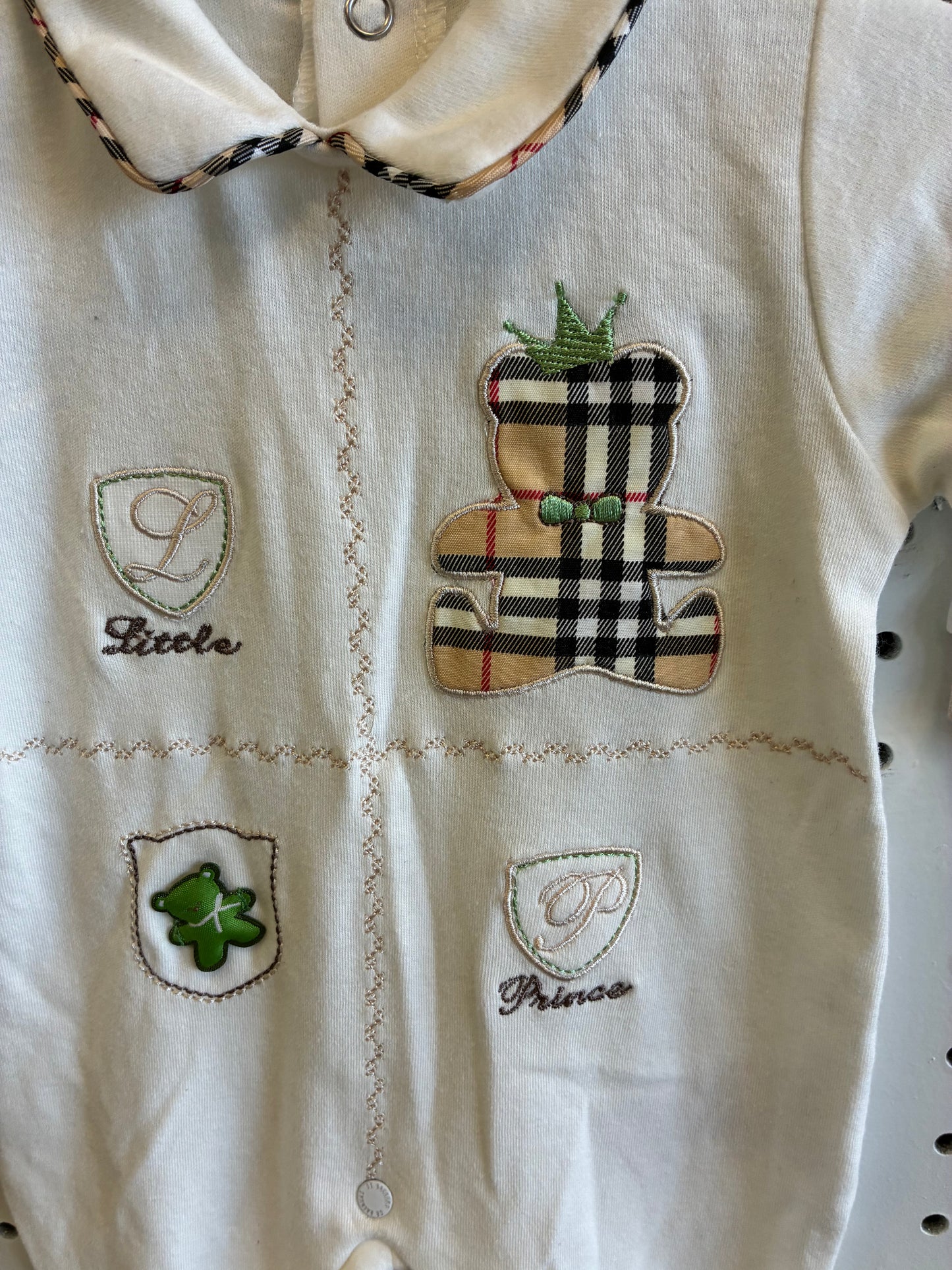 DE BACKERS Little Prince collared, footed baby onesie/romper Size Newborn 0 mons
