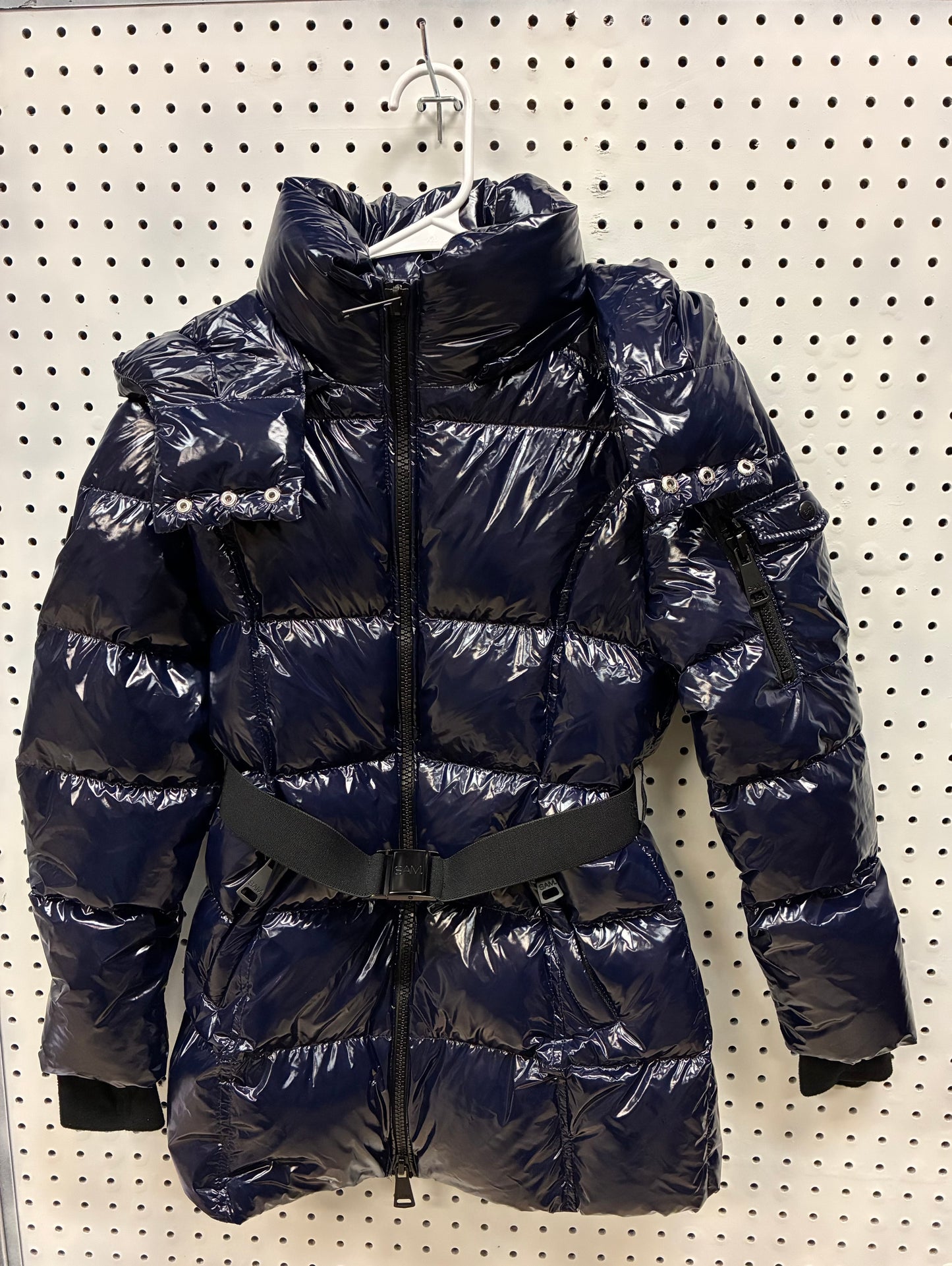 SAM. New York /SAM Girls. Soho Belted Down Puffer glossy navy blue color Jacket Size 8/10